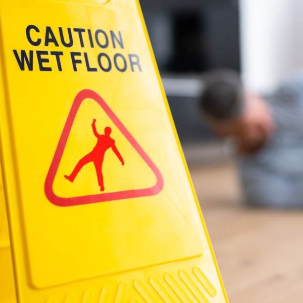 A worker avoiding a slippery surface, illustrating HSEQ-focused vocational training on preventing slips, trips, and falls.